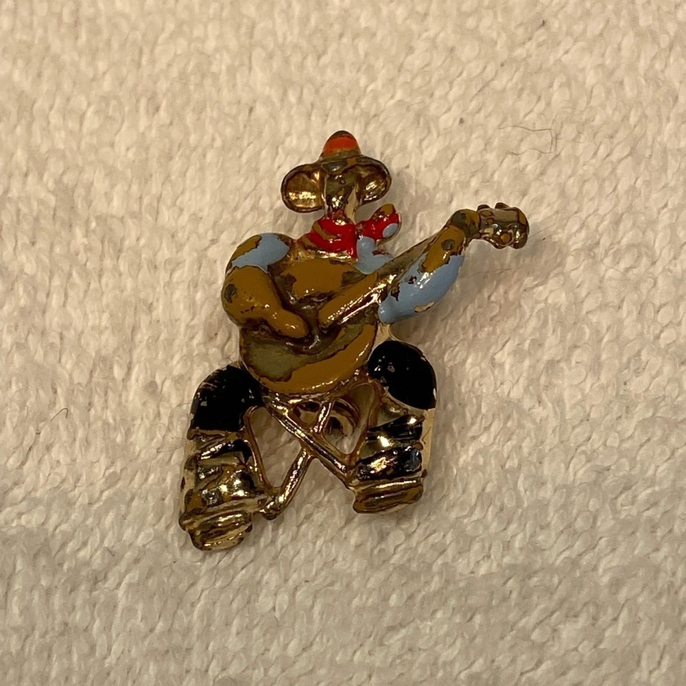 Vintage Pin Featuring A Mexican Man In A Sombrero Playing The Banjo Unisex